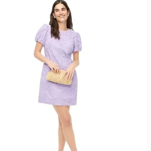 J. Crew Factory Ci022 violet Eyelet Puff-sleeve Mini Dress NWT - Picture 1 of 4